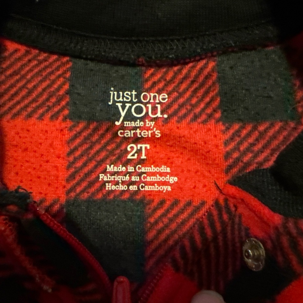 Carter's Red and Black Plaid Footie with Moose - Picture 2 of 3